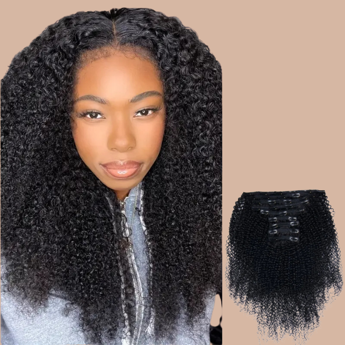 100% Natural Afro Curly Black Clip-In Extensiones