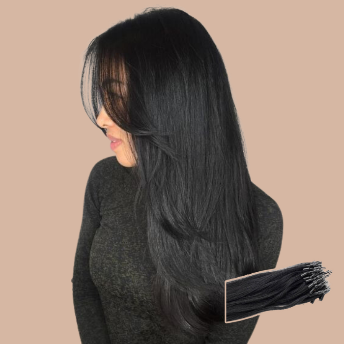 Anneaux avec Silicone Noir, Connecteur Extension Cheveux a Froid